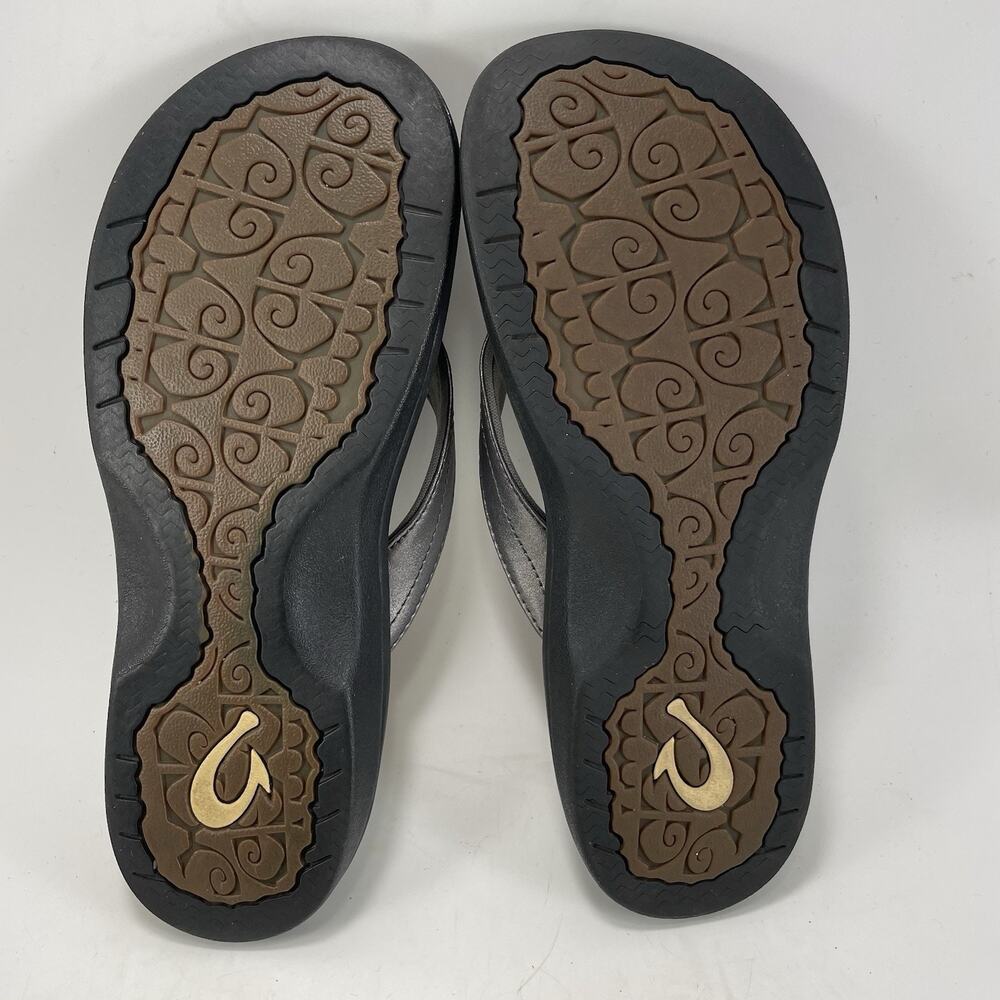 Olukai Ohana Womens Size 7 Black Gray Flip Flop Sandals Comfort Beach Hawaiian - Picture 7 of 9